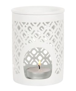 White Matte Lattice Cut Oil Burner - Image 1