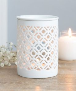 White Matte Lattice Cut Oil Burner - Image 4