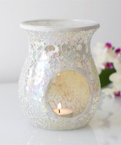 Large White Iridescent Crackle Oil Burner - Image 4