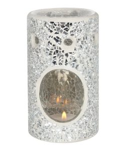 Silver Pillar Crackle Glass Oil Burner - Image 1