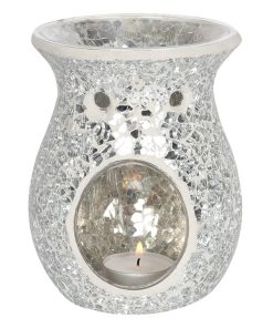 Large Silver Crackle Oil Burner - Image 1