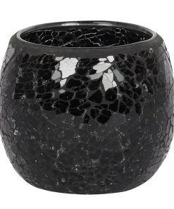 Large Black Crackle Glass Candle Holder - Image 1