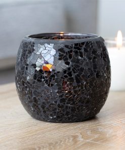 Large Black Crackle Glass Candle Holder - Image 3