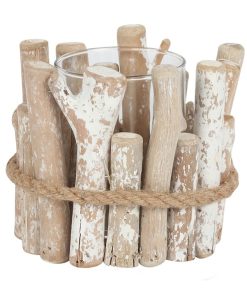 White Washed Driftwood Candle Holder - Image 2