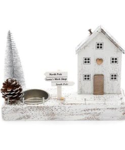 18cm Silver Christmas House Tealight Holder - Image 1