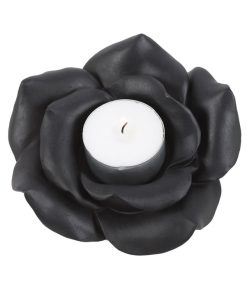 Black Rose Resin Tealight Candle Holder - Image 1