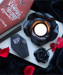 Black Rose Resin Tealight Candle Holder - Image 6