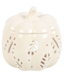 Off White Autumn Leaves Pumpkin Oil Burner - Image 1