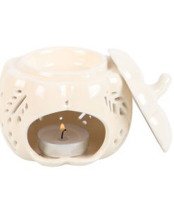 Off White Autumn Leaves Pumpkin Oil Burner - Image 4