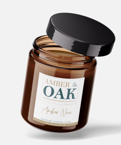 Amber Noir Soy Candle with complex fragrance of grapefruit, cedarwood, and patchouli