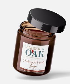 Amber and Oak Cranberry & Spiced Ginger Candle - A handmade soy wax candle featuring a blend of tart cranberry and warm ginger spice, perfect for creating a cozy, festive atmosphere.